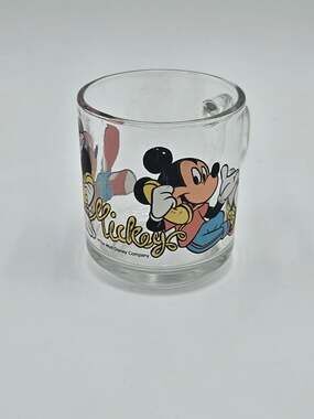 Vintage Anchor Hocking Disney Mickey Minnie Phone Glass Mug